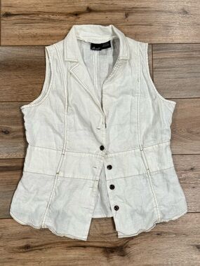 WILLI SMITH Chic White Linen Button-up Summer Vest Top | Size Large